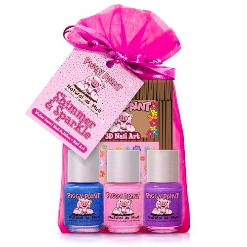 Piggy Paint Nail Polish Shimmer And Sparkle 3 Color Plus Nail Art Set