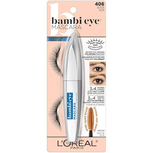 L Oreal Paris Bambi Eye Mascara Lasting Volume Length And Lift Doe Eye Definition No Clumping Or Smudging Waterproof Black 0.21 Fl. Oz