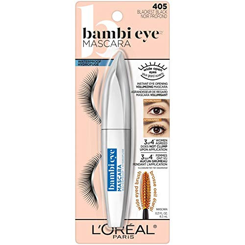L Oreal Paris Makeup Bambi Eye Mascara Lasting Volume Length And Lift Doe Eye Definition No Clumping Or Smudging Waterproof Blackest Black