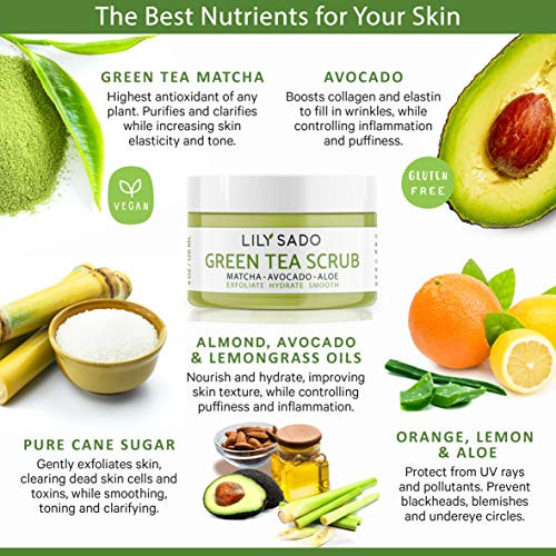 Lily Sado Matcha Made In Heaven Sugar Facial Scrub Best Daily Facial Exfoliating Cleanser For Women And Men Vegan Face Wash Exfoliates Skin