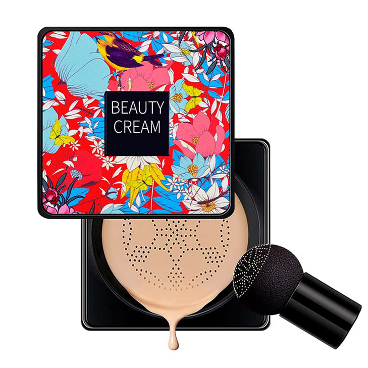 Mushroom Head Air Cushion CC Cream Flawless Foundation, Moisturizing Matte Concealer Makeup Base Long Lasting BB Cream with Mushroom Makeup Sponge (N