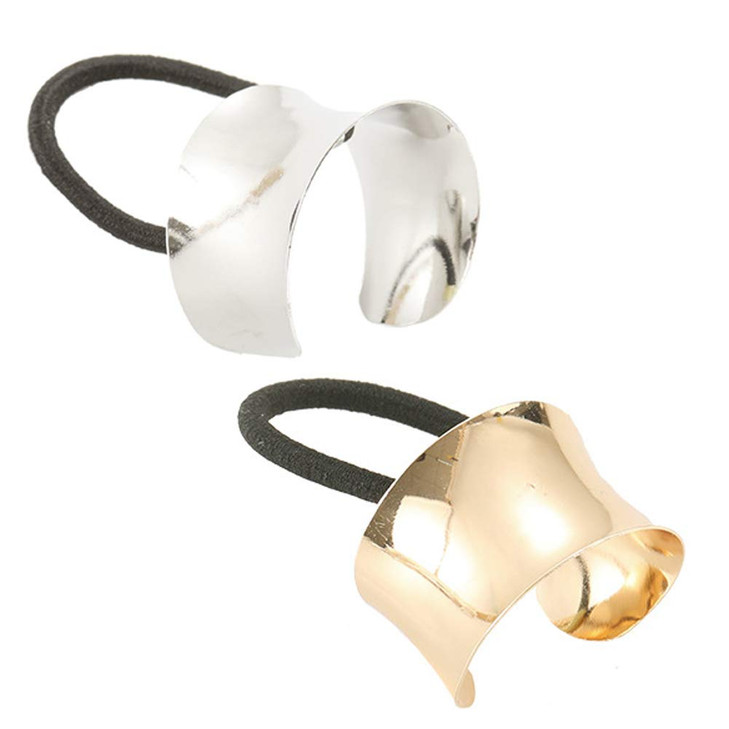 2 Pieces Metal Cuff Ponytail Holder Hair Cuff Elastic Hair Band Rope Hair Ties For Women Girls Golden And Silver