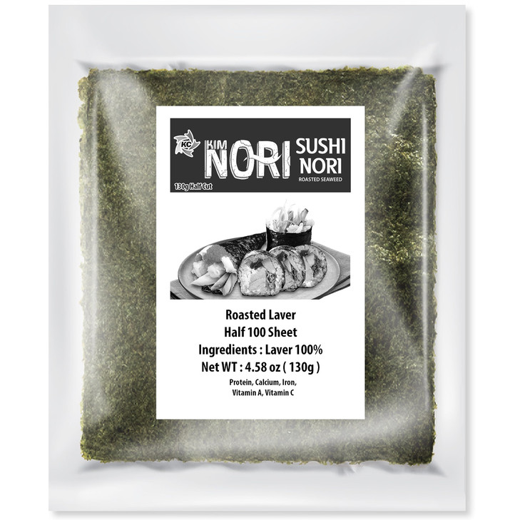 Kimnori Sushi Nori 100 Half Cut Size For Sushi Or Kimbap Roasted Seaweed Sheets Natural Laver Resealable Bag 130G 4.58Oz