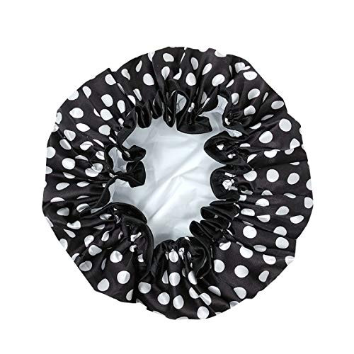 Allydrew Reusable Women S Waterproof Shower Caps For Long Hair Black And White Dots