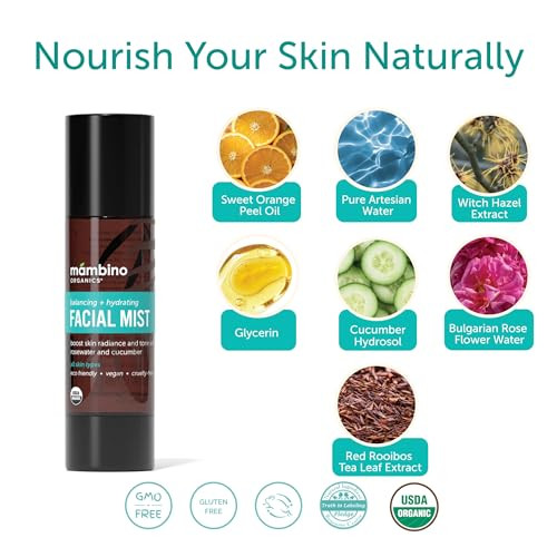 Mambino Organics Hydrating Facial Mist And Toner Organic Rose Water Face Mist With Cucumber Vegan Facial Spray For Sensitive Skin Cruelty
