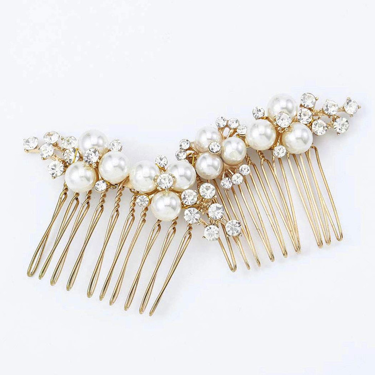 Asooll Gold Wedding Pearl Hair Comb Bride Crystal Hairpiece Bridal Rhinestone Hair Clip Hair Accessories For Women Set Of 2 A Gold