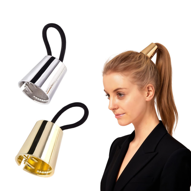 Gothic Punk Metal Ponytail Holder 2Pcs Hair Ties Cuffs With Buckles Hair Ropes And Rings For Thin Hair Gold Plus Silver