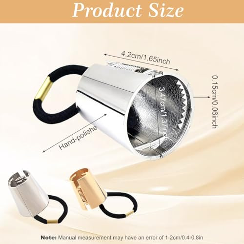 Gothic Punk Metal Ponytail Holder 2Pcs Hair Ties Cuffs With Buckles Hair Ropes And Rings For Thin Hair Gold Plus Silver