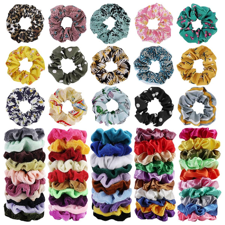 Cehomi 65 Pcs Velvet Hair Scrunchies Hair Bands For Women Or Girls Elastic Soft Ponytail Holder Hair Ties For Birthday Party Thanksgiving