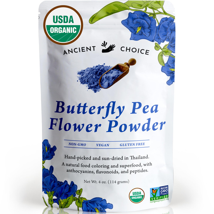 Ancient Choice Butterfly Pea Flower Powder 4 Ounce Blue Matcha Tea Usda Organic Ceremonial Highest Grade Adaptogenic Raw Culinary Natural