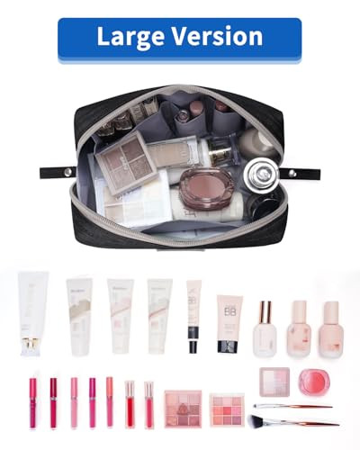 Narwey Makeup Bag Travel Cosmetic Bag Organizer Toiletry Bag Make Up Bags With Compartments For Women Girls Large Black