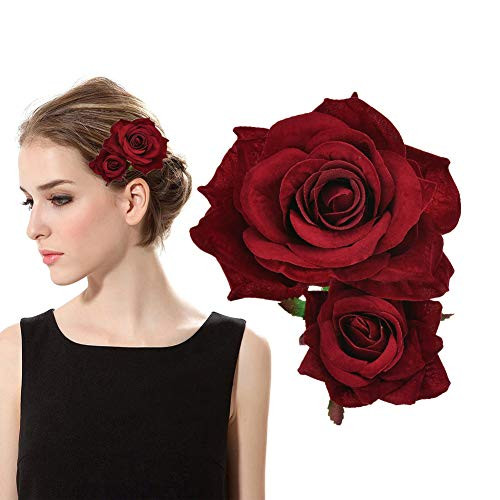 Rose Flower Hair Clip 3D Red Roses Flower Hair Accessories Comb Piece For Girls Women Bride Wedding Hair Clip Flamenco Dancer Hairpins