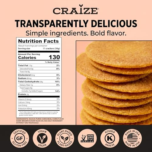 Craize Guava Crisps Gluten Free Vegan Kosher Toasted Corn Crackers 6 Pack 4 Oz Each