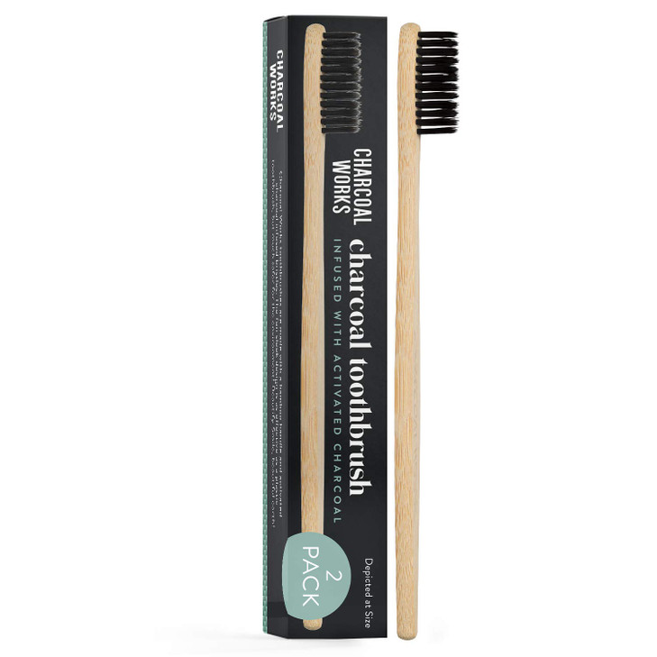 Charcoal Works Adult Charcoal Infused Bamboo Toothbrush Pack Of 2 Natural Cw 0030