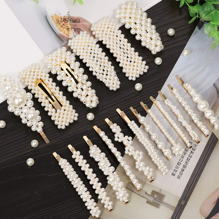 Laxizar 18 Pcs Pearl Hair Clips Large Hair Clip For Women Hair Accessories