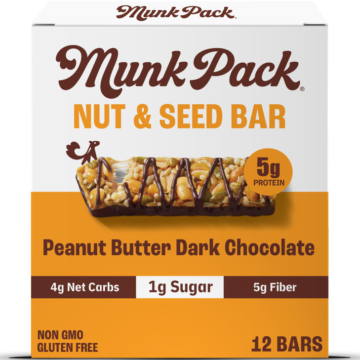 Munk Pack Fiber Nut Bars 5G Fiber Peanut Butter Dark Chocolate 12 Count