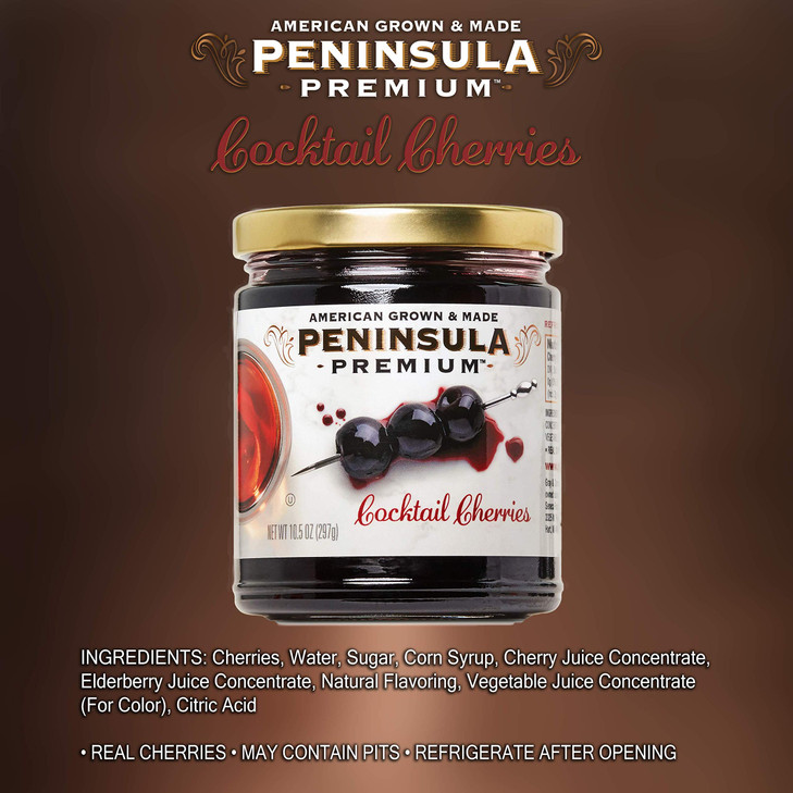 Peninsula Premium Cocktail Cherries Award Winning Deep Burgundy Red Silky Smooth Rich Syrup Luxe Fruit Forward Sweet Tart Flavor Gourmet