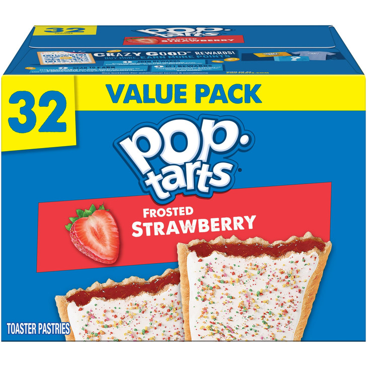 Pop Tarts Toaster Pastries Breakfast Foods Kids Snacks Value Pack Frosted Strawberry 54.1Oz Box 32 Pop Tarts