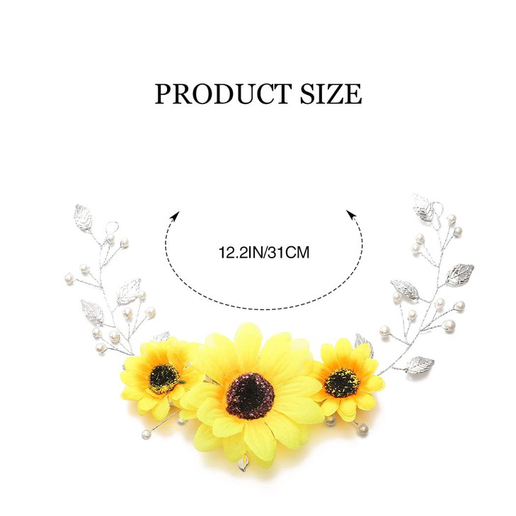Gorais Sunflower Bride Wedding Hair Vine Silver Pearl Bridal Hair Piece Leaf Headpiece Hair Accessories for Bride and Bridesmaids