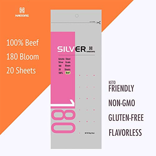 Haodong Beef Silver Leaf Gelatin Sheets 180 Bloom 20 Sheets 50G Gelatin Leaves For Baking And Cooking Mirror Glaze Dessert Jellies Mousse