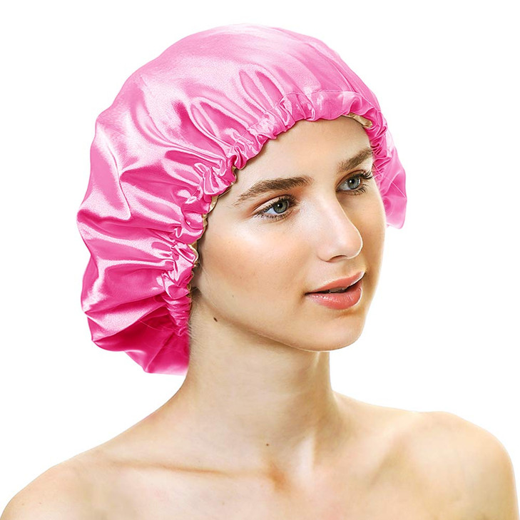 Greatremy Satin Hair Bonnet Sleep Cap Silky Bonnets For Women Curly Natural Hair Rose Beige Sleeping Night Cap Big Large Bonnet Adjustable