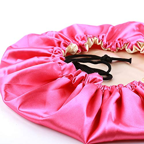 Greatremy Satin Hair Bonnet Sleep Cap Silky Bonnets For Women Curly Natural Hair Rose Beige Sleeping Night Cap Big Large Bonnet Adjustable