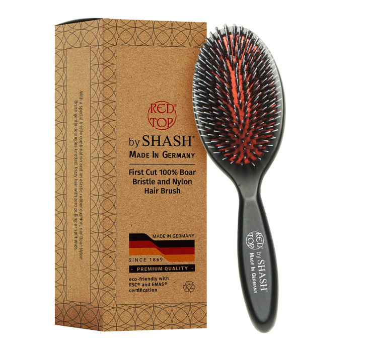 Shash Since 1869 Hand Made In Germany Nylon 100 Percent First Cut Boar Bristle Brush Suitable For Normal To Thick Hair Gently Detangles No
