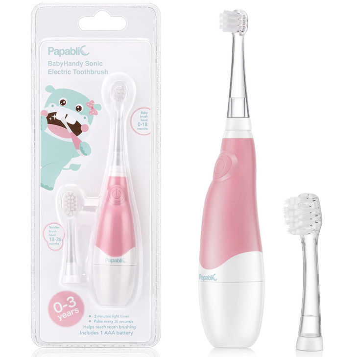 Papablic Babyhandy 2 Stage Sonic Electric Toothbrush For Babies And Toddlers Ages 0 3 Years Pink