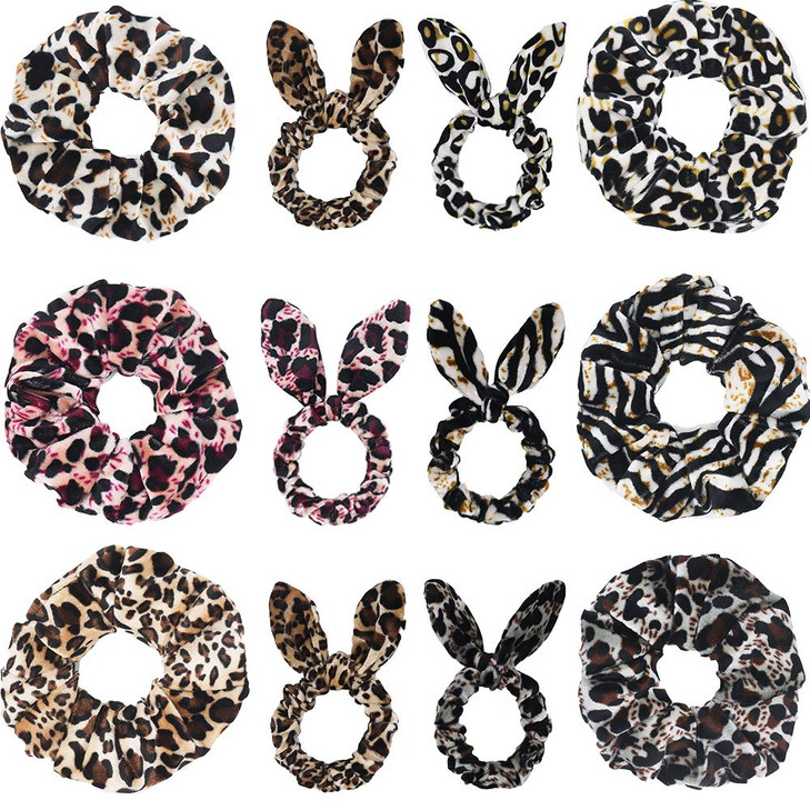 Dinprey Set Of 12 Leopard Animal Print Hair Scrunchies Velvet Cheetah Scrunchies Elastic Hair Bands Leopard Hair Bow Ponytail Holder For