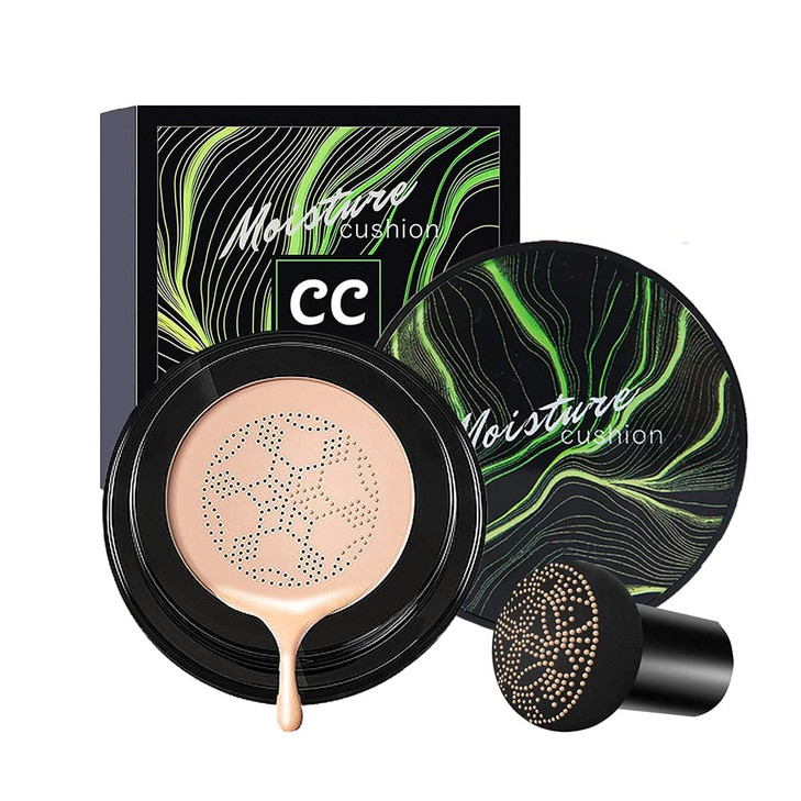 Air Cushion CC Cream, Mushroom Head Foundation, Moisturizing BB Cream Concealer Makeup Base Long Lasting with Mushroom Makeup Sponge (Natural)