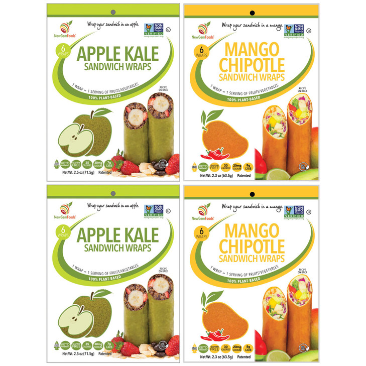 Apple Kale And Mango Chipotle Sandwich Wraps Four Pack Variety Pack Of Plant Based Gluten Free Low Carb Wraps Vegan Non Gmo Paleo Tortilla