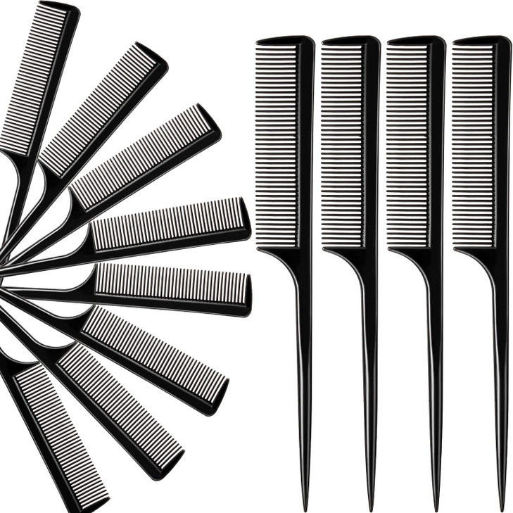 12 Pack Rat Tail Comb Fine Tooth Hair Comb For Men And Women Black