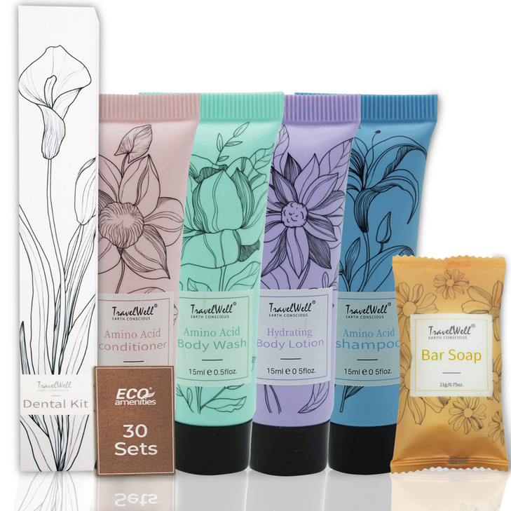 Travel Well Hotel Toiletry Kit Bulk Individually Wrapped Guest Bathroom Essentials Shampoo Conditioner Set And Travel Toiletries Soap Bars