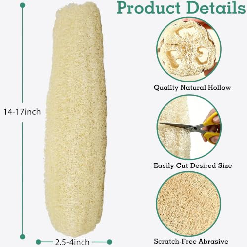 4 Pack Natural Loofah Sponges Metluck Organic Luffa Large Exfoliating Body Scrubbers Long Loofa Bath Shower Sponge Bulk For Women Men Spa