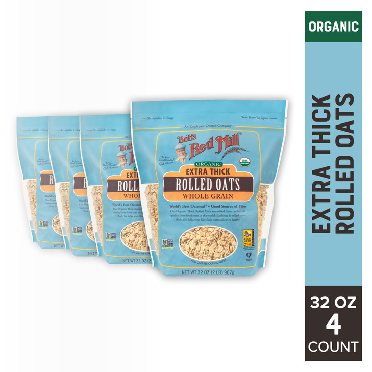 Bob S Red Mill Organic Thick Rolled Oats 32Oz 4 Pack