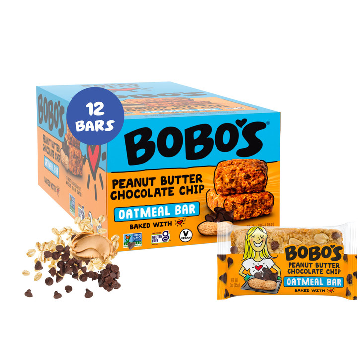 Bobo S Soft Baked Oatmeal Bars Peanut Butter Chocolate Chip 3Oz 12 Ct