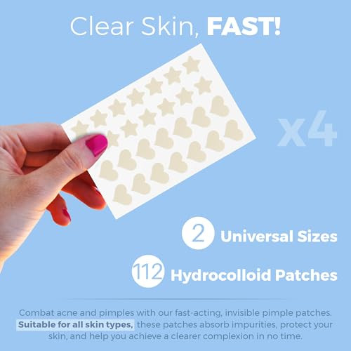 Acne Patches For Face Hydrocolloid Bandages 112 Count Pimple Patches In Hearts And Stars Spot Treatment Care For Face And Skin Conceals Zits