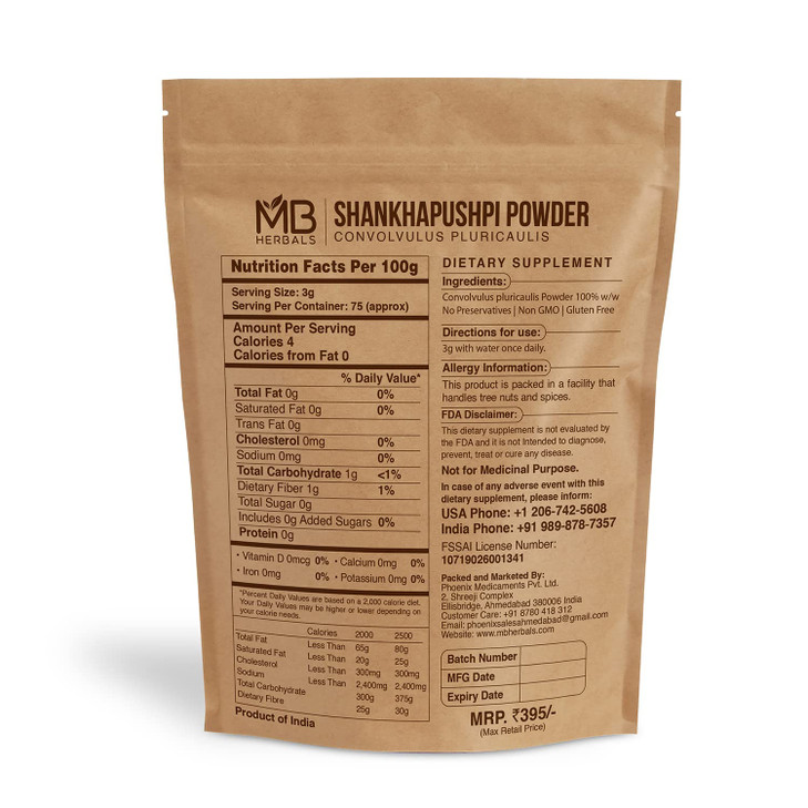 MB Herbals Shankhapushpi Powder 8 oz (227 Gram) | Shankhpushpi Powder | Convolvulus pluricaulis | Herbal Suppplement