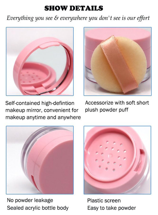 Akoak Capacity 3G 0.1 Oz Leak Free Reusable Plastic Powder Box Diy Makeup Powder Box Mini Portable Flip Lid Travel Powder Box With Mirror