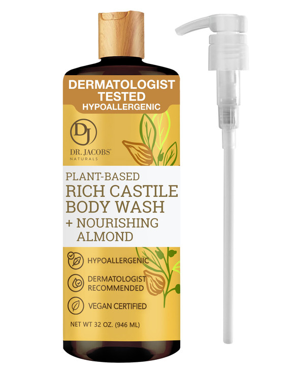 Dr. Jacobs Naturals Castile Body Wash Almond With Pump Plant Based 32 Oz