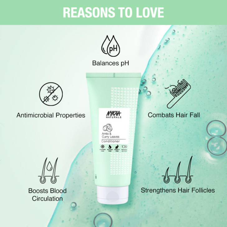 Nykaa Naturals Amla and Curry Leaves Conditioner - Anti Frizz, Smoothens, and Strengthens - Rich in Vitamin C, Antioxidants and Amino Acids - 6.08 oz