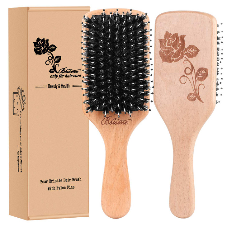 Boar Bristle Hair Brush Paddle Detangler For Curly Hair Women Girls And Kids