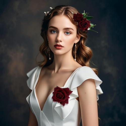 Topbuti Rose Hair Clip Flower Hairpin Brooch Floral Clips 4 Pcs Fabric Rose Flowers Hair Clips Mexican Hair Flowers Pin Up Headpieces For