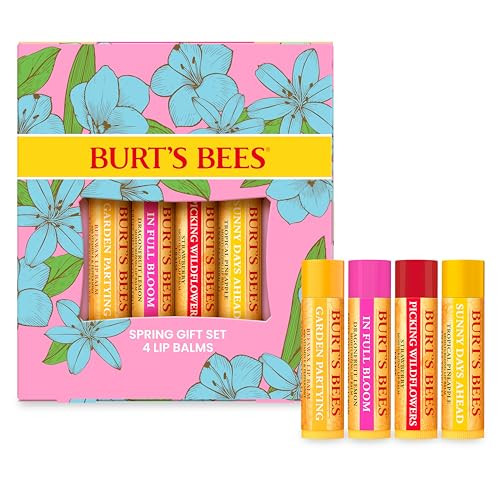 Burt's Bees Gifts Ideas - In Full Bloom Lip Balm Set, Original Beeswax, Dragonfruit Lemon, Tropical Pineapple & Strawberry, Natural Origin Lip Treatm