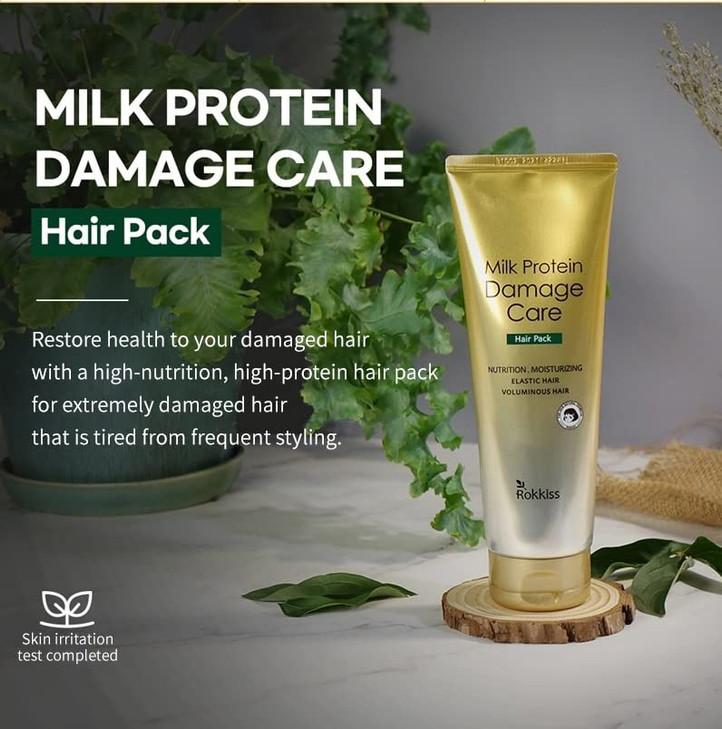 ROKKISS Milk Protein Hair Treatment Mask (8.5fl oz) - Damage Care Hair Pack Nutrient-Rich Leave-On Hair Treatment for Restoring and Nourishing Damage