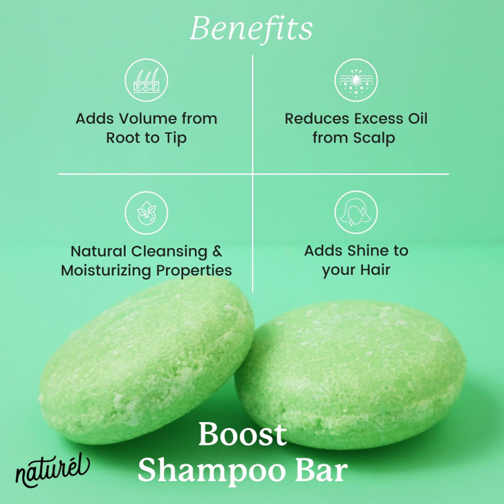 Naturel Boost Volumizing Shampoo Bar for Fine or Oily Hair, Volumizing Shampoo Bar with Lime Oil and Sea Salt, Vegan, Zero Waste, Cruelty Free, Made