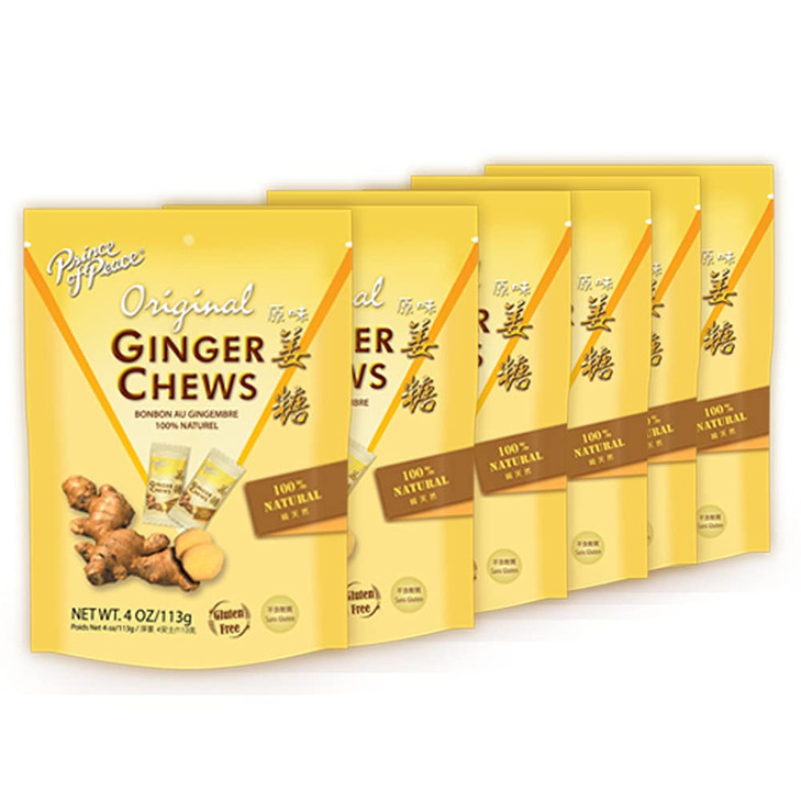 Prince Of Peace Original Ginger Chews 4 Oz. Candied Ginger Candy Pack Ginger Chews Candy Natural Candy 6 Pack