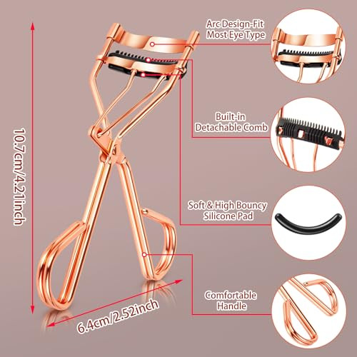 Arroyner 4Pcs Eyelash Curlers With Comb Rose Gold Beauty Eyelashes Curlers With Built In Comb Lash Curler Makeup Tool For Women And Girls