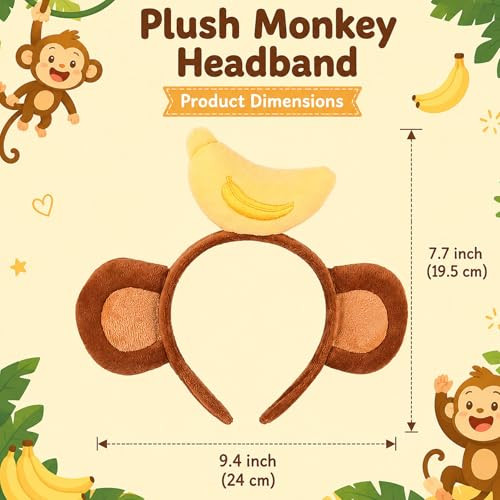 Kepato Monkey Ears Headband Banana Headband Animals Monkey Costume Accessory Stocking Stuffers For Women