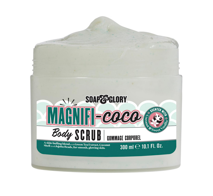 Soap & Glory Magnificoco Buff and Ready Coconut Body Scrub - Smoothing & Buffing Body Scrub - Coconut Scented Body Polish - Brightening with Green Te